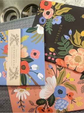 Rifle Paper Co. Floral Notebook Trio — Blue, Black, Peach Covers